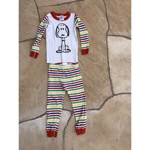 Gently Used Hanna Andersson Snoopy Pajamas Size 100 = 4 Rainbow Stripes